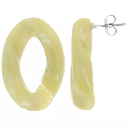 Orecchini perno ovali ritorti 29,5x20 mm - Lime marmorizzato - Bianco x2