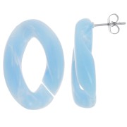 Orecchini perno ovali ritorti 29,5x20 mm - Azzurro marmorizzato - Bianco x2