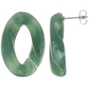 Orecchini perno ovali ritorti 29,5x20 mm - Verde scuro marmorizzato - Bianco x2|raw }}