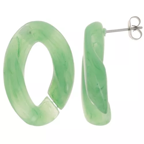 Orecchini perno ovali ritorti 29,5x20 mm - Marmo verde x2