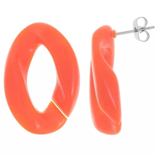 Orecchini perno ovali ritorti 29,5x20 mm - Arancione x2
