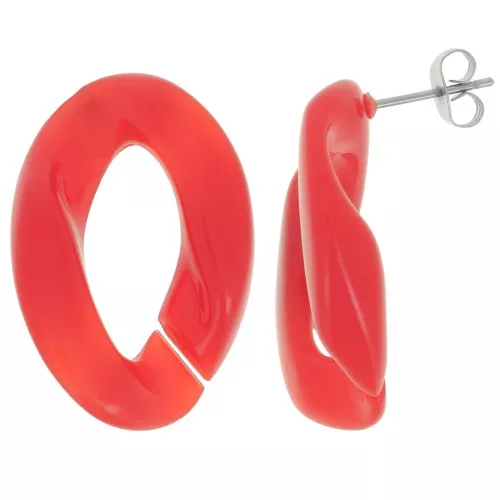 Orecchini perno ovali ritorti 29,5x20 mm - Rosso x2