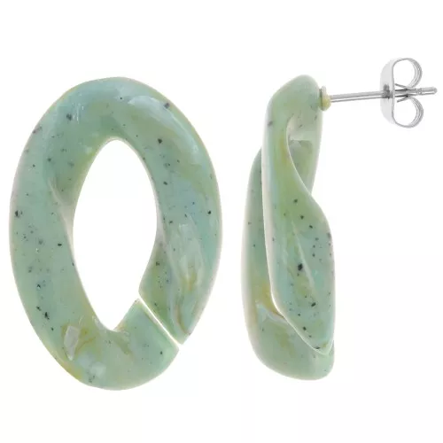 Orecchini perno ovali ritorti 29,5x20 mm - Grigio verde - Nero screziato x2