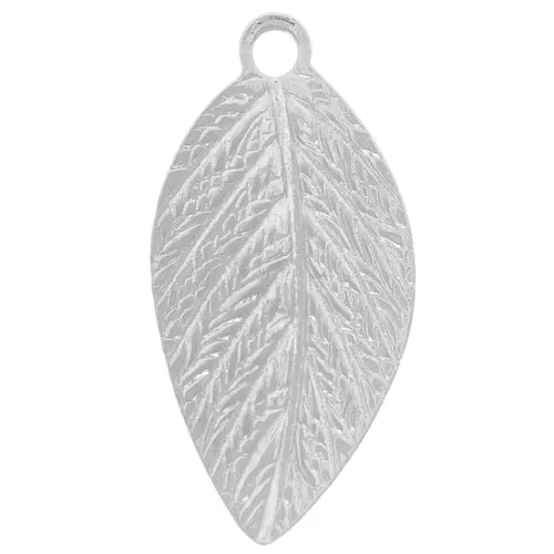 Ciondoli a forma di foglia 15x7,5 mm - Placcatura argento fine x10