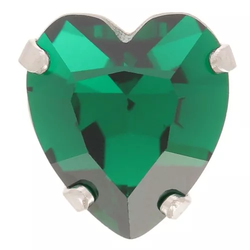 Cristallo incastonato Aurora A4831 Antique Heart 11x10 mm - Rodio - Emerald x1