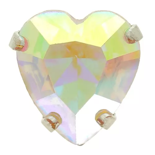 Cristallo incastonato Aurora A4831 Antique Heart 11x10 mm - Rodio - Crystal AB x1