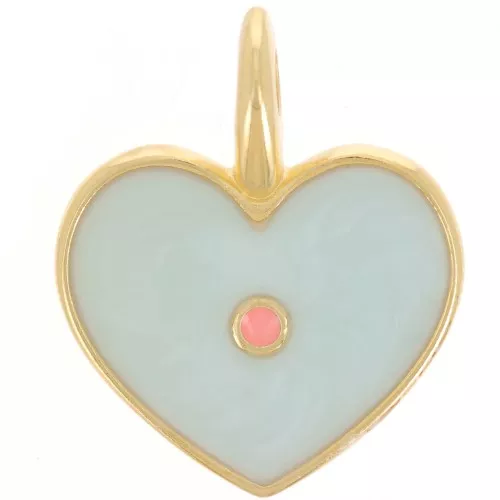 Pendente cuore 24x19 mm in resina epossidica - Dorato - Perla blu cielo x1