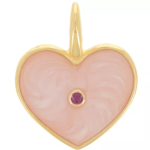 Pendente cuore 24x19 mm in resina epossidica - Dorato - Rosa perlato x1