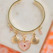 Pendente cuore 24x19 mm in resina epossidica - Dorato - Rosa perlato x1