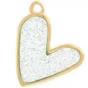 Pendente cuore 21x18mm in vetroresina epossidica Dorato Blu - Argento glitterato