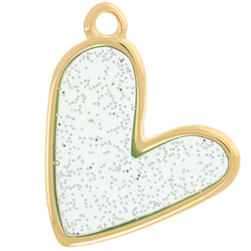 Pendente cuore 21x18mm in vetroresina epossidica Dorato Blu - Argento glitterato
