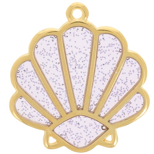 Pendente conchiglia 25x23mm vetroresina - Viola - Argento glitterato