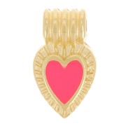 Mini pendente cuore rigato 15x7 mm in resina - Dorato oro - Corallo fluorescente|raw }}
