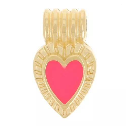 Mini pendente cuore rigato 15x7 mm in resina - Dorato oro - Corallo fluorescente