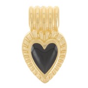 Mini pendente cuore rigato 15x7 mm in resina - Dorato in oro fino- Nero x1