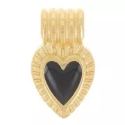 Mini pendente cuore rigato 15x7 mm in resina - Dorato in oro fino- Nero x1