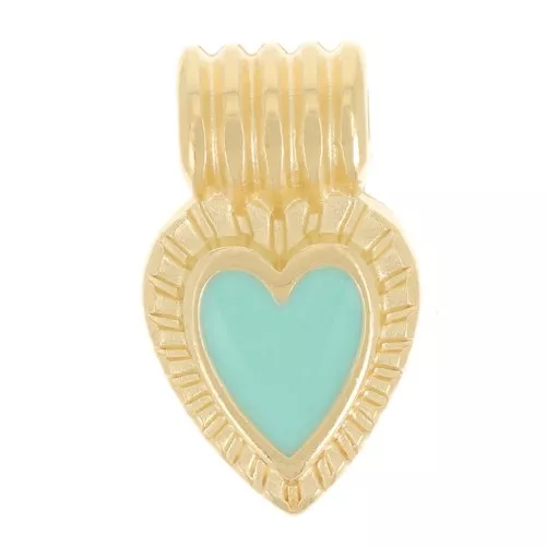 Mini pendente cuore rigato 15x7 mm in resina - Dorato in oro fino - Turchese