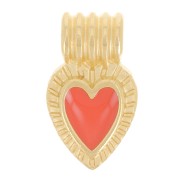Mini pendente cuore rigato 15x7 mm in resina - Dorato in oro fino - Arancione x1|raw }}