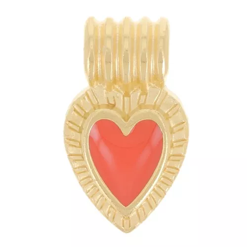 Mini pendente cuore rigato 15x7 mm in resina - Dorato in oro fino - Arancione x1