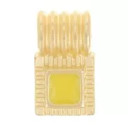 Mini pendente quadrato striato 10x6 mm in resina - Dorato con oro fino - Giallo x1
