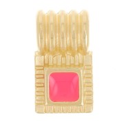 Mini pendente quadrato striato 10x6 mm in resina - Dorato oro Corallo fluorescente