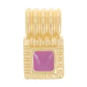 Mini pendente quadrato striato 10x6 mm in resina - Dorato con oro fino - Plum x1