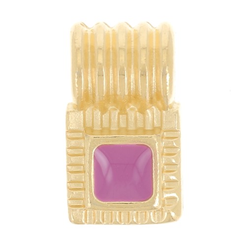 Mini pendente quadrato striato 10x6 mm in resina - Dorato con oro fino - Plum x1
