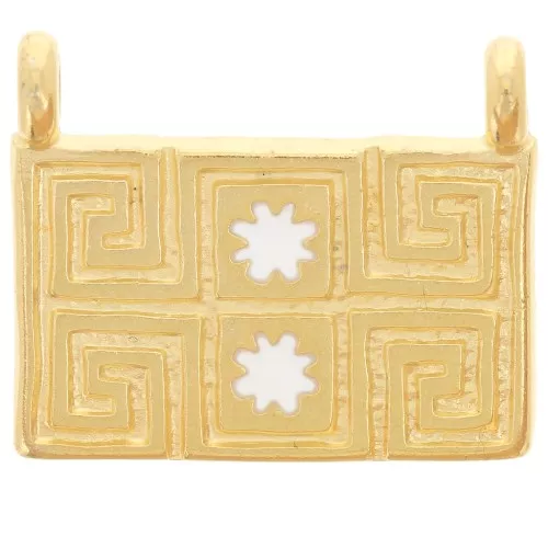Pendente rettangolo 16x20 mm - Motivo etnico - Dorato in oro fino - Bianco x1