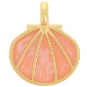 Pendente conchiglia 19x16 mm in resina - Dorato con oro fino - Salmone perlato