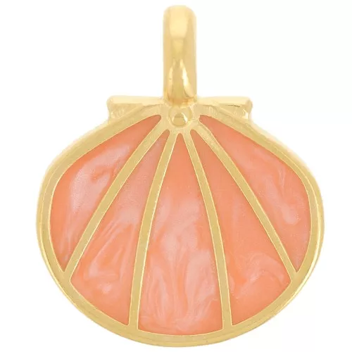 Pendente conchiglia 19x16 mm in resina - Dorato con oro fino - Salmone perlato