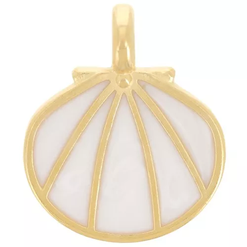 Pendente conchiglia 19x16 mm in resina - Dorato con oro fino - Bianco perlato x1