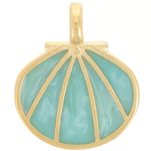 Pendente conchiglia 19x16 mm in resina - Dorato con oro fino - Perla verde x1