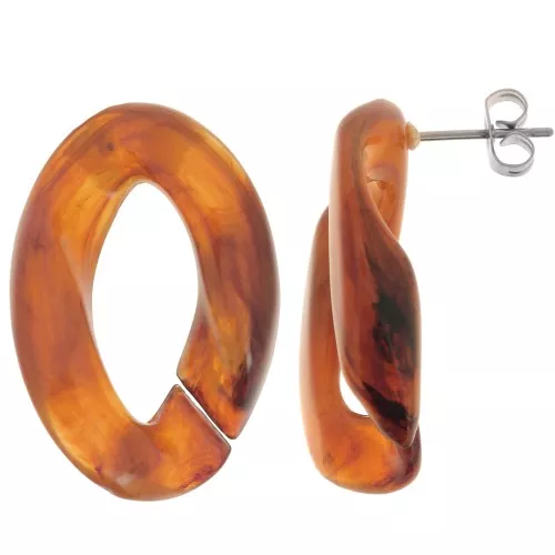 Orecchini perno ovali ritorti 29,5x20 mm - Marrone marmorizzato - Marrone scuro x2