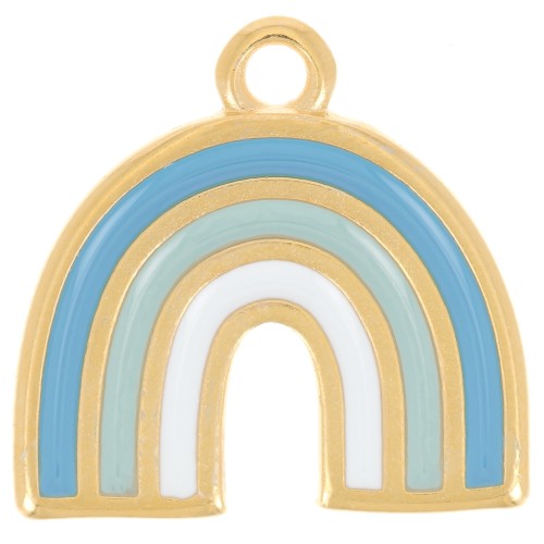 Pendente arcobaleno 16x17 mm in resina - Dorato con oro fino - Multi-blu x1