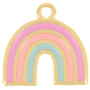Pendente arcobaleno 16x17 mm in resina - Dorato con oro fino - Multi rosa x1|raw }}