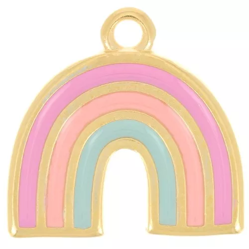 Pendente arcobaleno 16x17 mm in resina - Dorato con oro fino - Multi rosa x1