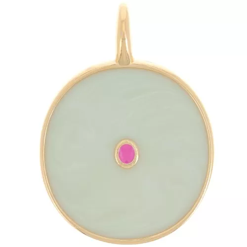 Pendente rotondo da 20 mm in resina - Dorato con oro fino - Perla di menta x1