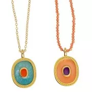 Pendente ovale 27x17 mm in resina epossidica - Dorato con oro fino - Menta perlata x1