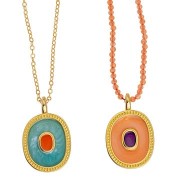 Pendente ovale 27x17 mm in resina epossidica - Dorato in oro fino - Perla lilla x1