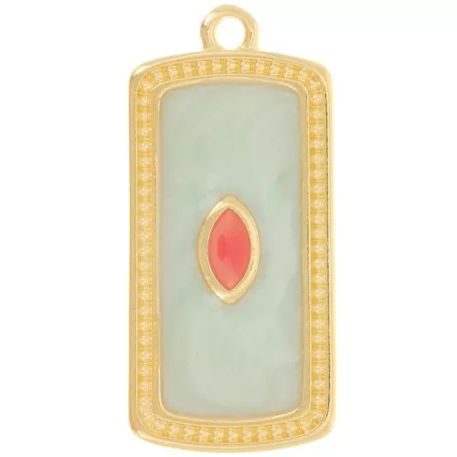 Pendente rettangolare 29x14 mm in resina epossidica - Dorato con oro fino - Perla di menta x1