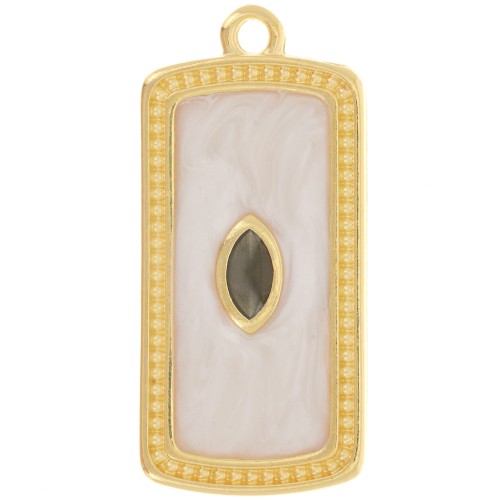 Pendente rettangolare 29x14 mm in resina epossidica - Dorato con oro fino - Perla crema x1