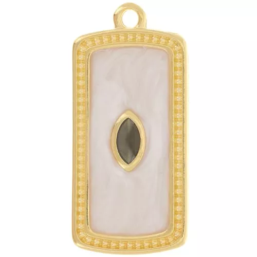 Pendente rettangolare 29x14 mm in resina epossidica - Dorato con oro fino - Perla crema x1