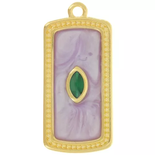 Pendente rettangolare 29x14 mm in resina epossidica - Dorato in oro fino - Perla lilla x1