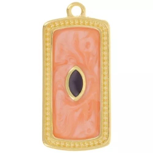 Pendente rettangolare 29x14 mm in resina epossidica - Dorato in oro fino - Perla salmone x1