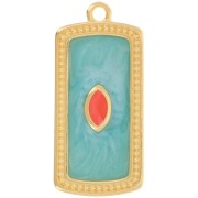 Ciondolo a rettangolo 29x14 mm in resina epossidica - Dorato in oro fino - Turchese perlato