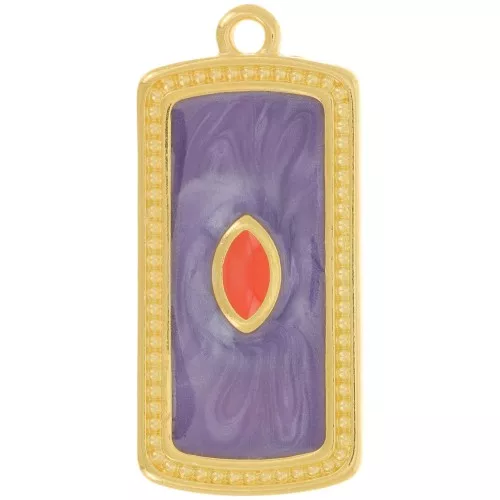 Pendente rettangolare 29x14 mm in resina epossidica - Dorato con oro fino - Viola perlato x1