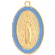 Pendente ovale Madonna 32x20 mm in resina epossidica - Dorato in oro fino - Blu