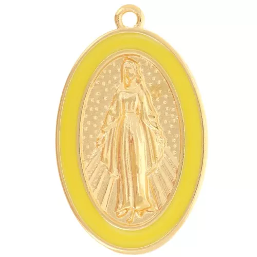 Pendente ovale Madonna 32x20 mm in resina epossidica - Dorato in oro fino - Giallo