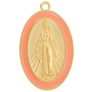 Pendente ovale Madonna 32x20 mm in resina epossidica - Dorato in oro fino - Salmone