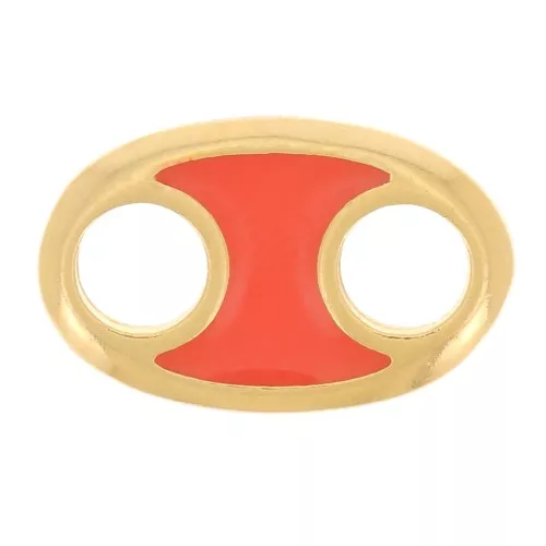 Distanziatore ovale 13x8 mm in resina epossidica - Dorato in oro fino - Arancione x1